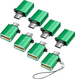 JAENFONG USBC to USB Adapter 8 Pack USB to Type C Adapter C Male to USBA Female Type C Charger USB-A Cable Converter for MacBook iPhone 16 15 iPad Galaxy and More Green