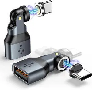 JAENFONG 9PIN USB to USB C Adapter(2 Pack) 360° Rotation USB C Magnetic Adapter USB 90 Degree Adapters OTG Adaptor Compatible with 1Phone 16/15 Series MacBook/1Pad Series Galaxy