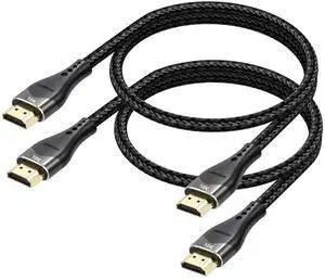 JAENFONG Short HDMI Cable 2FT 2-Pack 10K 8K 4K HDMI 2.1 Cable 2 Foot 48Gbps Ultra High Speed Braided HDMI Cord 8K@60Hz 4K@120Hz eARC HDR10+ HDCP2.3 for Monitor/HDMI Switch/Camera/TV Box/HDTV