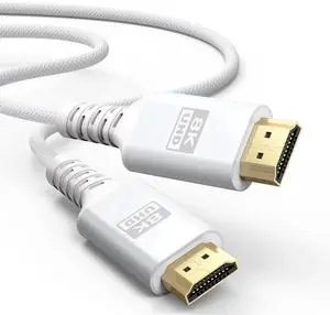 JAENFONG 8K White HDMI Cable 6.6FT/2M 48Gbps Ultra High Speed HDMI 2.1 Cable eARC Braided HDMI Cord with 8K@60Hz 4K@120Hz HDR10+ Dolby 3D HDCP2.3 for Laptop/Monitor/HDTV/Soundbar/Blu-ray/PS5/Xbox