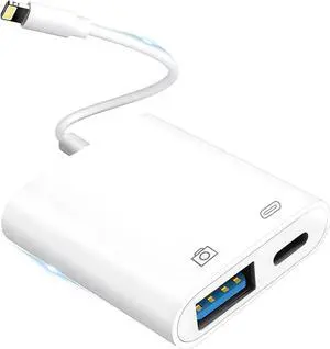 JAENFONG Lightning to USB Camera Adapter for iPhone with Lightning Charging Port USB 3.0 Female OTG Cable Keyboard Mouse No Support USB C SSD
