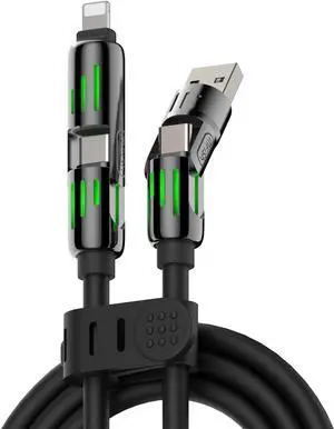 4-in-1 Universal Multi USB Charging Cable 240W Max Fast Charger Cord with Multiple Connectors for iPhone 16/15/14/13 iPad MacBook Tablets & More (Rich Black 10FT Value Edition)