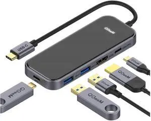 JAENFONG USB C Hub 5 in 1 Multi-Port Digital AV Adapter 4K HDMI 100W Power Delivery 3 USB-A Data Ports USB C Dongle Compatible for MacBook Pro Air Ipad HP iMac iPhone 15 Pro/Pro etc.