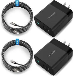 2Port 45W USB-C Charger 2Pack 45W Super Fast Charger Type C Android Phone Charger Fast Charging Block for Galaxy S25 Ultra/S25+/S24 Ultra/S23+/S22/S20 Ultra Tab S9 with 2X 10ft Type C Cord