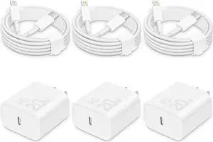 i Phone Charger Fast Charging-20W USB-C Block with 6 Ft Cord [MFi Certified] Compatible with i Phone 14/13/12/11/X Series i Pad & More [3 Pack]