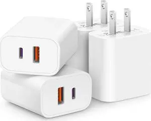 [4 Pack] USB C Charger Block Fast Charging Multiport Adpater [PD 20W USB-C & QC 3.0 USB-A Port] for i Phone 16/15/14/13/12/11/X/8 i Pad Sam Sung Google Galaxy & More