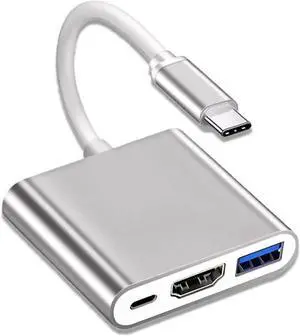 JAENFONG 3-in-1 USB-C to HDMI Hubs 4K Ultra HD 5.0Gbps High-Speed Data Transfer 100W PD Charging | Compatible with USB Keyboards mice TV Projector Monitor Hard Drives Laptop Phone | Silver