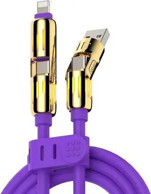 4-in-1 Universal Multi USB Charging Cable 240W Max Fast Charger Cord with Multiple Connectors for iPhone 16/15/14/13 iPad MacBook Tablets & More (Purple 6.6Ft)