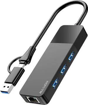JAENFONG ALL-LUCKY USB to Ethernet Adapter 4 in 1 USB C to Ethernet Adapter Hub with 3 x USB 3.0 Port/Gigabit Internet Port High-Speed Network Hub Compatible for iMac MacBook ProiPad ProXPS