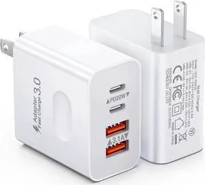 [2-Pack] USB C Wall Charger 40W 4-Port Fast Charging Block USB C Charger Dual USBC Power Adapter + QC Wall Plug Multiport Brick Type C Block for iPhone 15/14/13/12/11/Pro Max/XS/XR iPad