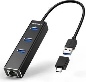 JAENFONG USB C to Ethernet Aluminum 3 Port USB 3.0 Hub with RJ45 10/100/1000 Gigabit Ethernet Adapter Converter LAN Wired Network Adapter for Laptop