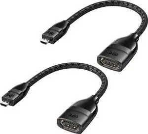 JAENFONG 2-Pack 8K@60Hz / 4K@240Hz Micro HDMI to HDMI Adapter - 6 Inches with HDMI2.1 & HDR Support for Raspberry Pi 4 (RPI4) Raspberry Pi 5 (RPI5)