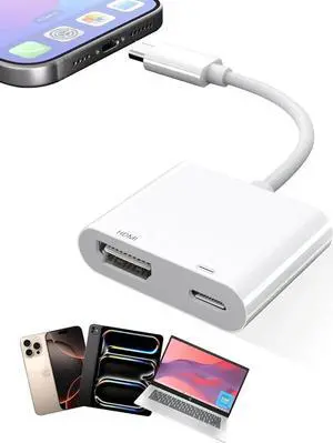 JAENFONG USB C to HDMI Adapter for iPhone 16 15 to TV 4K Sync Screen Connector Cable Type C Digital AV Adapter for TV/Projector/Monitor No Power Needed JAENFONG USB C to HDMI Adapter for iPhone 16 15 to TV 4K Sync Screen Connector Cable Type C Digital AV Adapter for TV/Projector/Monitor No Power Needed