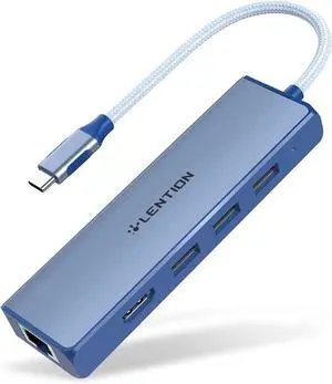 JAENFONG USB C Hub with Gigabit Ethernet Adapter 4K HDMI 3 USB 3.0 for 2023-2016 MacBook Pro 13/14/15/16 New Mac Air & Surface Chromebook More Stable Driver Certified (CB-C25 Blue)