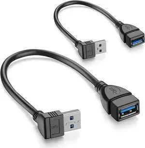 JAENFONG Short USB 3.0 Extension Cable 2 Pack SuperSpeed USB 3.0 Angle Male to Female Extension Cable 6 Inch Convertor Adapter Extender Cord Up Angle and Down Angle one Each