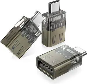 JAENFONG USB C to USB Adapter 3Pack Transparent USBC Male to USB 3.0 Female Adapter Type C Thunderbolt 3 4 OTG Converter for MacBook Pro Air iPad 11 Mac iPhone 16 16e 15 S25 S24 Laptop