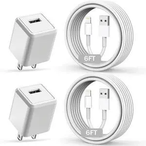 iPhone Charger Long 6FT iPhone Charger 2Pack iPhone Cord 6feet USB to Lightning Cable Quick Fast Charging Data Sync Cord USB Wall Charger Block Adapter for iPhone 14/13/12/11/XS/XR/X/8/7/5/SE2022/iPad