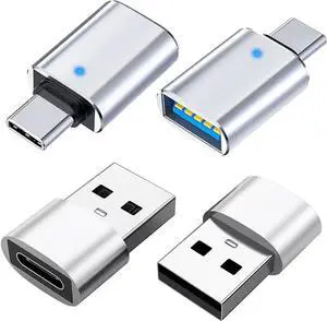 JAENFONG 2*USB C Male to USB 3.0 Female Converter Adapter & 2*USB 2.0 Male to USB C Female OTG Adapter for Charging and Data Transmission (4 Pack) - Silver