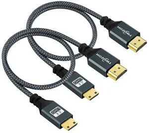 JAENFONG Mini HDMI to HDMI Cable 3.3FT 2 Pack Nylon Braided HDMI to Mini HDMI Support 3D/4K@60Hz 18Gbps/2160P/1080P for Nikon/Canon DSLR Camcorder Laptop Tablet and Graphics/Video Card