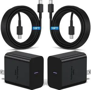 2Pack 45W Super Fast Charger Type C 10ft USB C Wall Charging and Long Android Phone Charger Cable Cord for Galaxy S25 Ultra/S25 Plus/S25/S24+/S24 Ultra/S23 Ultra/S22 Plus/S21/Note 20/Note10+