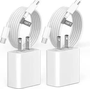 iPhone 16 15 Charger Fast Charging 10 FT 2 Pack 20W USB C Wall Charger Block with 10FT Long Type C to C Charging Cable for iPhone 16/16 Plus/16 Pro/16 Pro Max/15/15 Pro/15 Pro Max/15 Plus