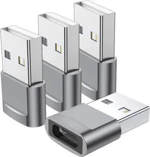 JAENFONG USB C Female to USB Male Adapter (4-Pack) Type C to USB A Charger Converter for iPhone 16 15 14 13 12 11 Plus Pro Max Galaxy S24 S23 S22 Ultra iWatch Watch Series 7 8 AirPods iPad