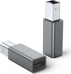 JAENFONG USB C Female to Printer Male Adapter (2-Pack) USB Type C to USB B Convert Connector Support Data Sync Compatible with Brother HP Canon Lexmark Epson Xerox etc and Piano DAC (Grey)