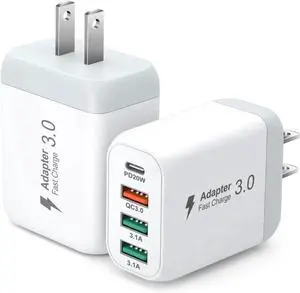 USB C Charger Block 2-Pack 4-Port 40W Fast Charging USB C Charger PD3.0 QC3.0 Fast Type C Wall Plug Multiport Power Adapter for iPhone 16/15 Pro Max Plus 14 13 12 11 XR iPad Mini iwatch 9 SE