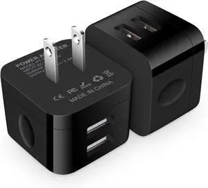 JAENFONG USB Wall Charger USB Plug 2Pack Flat USB Charger Block Charging Low Profile USB Cube Charger Box Right Angle Plug Adapter for iPad Pro iPad Mini iPad Air iPhone 16 15 14 13 12 11 Max Pixel