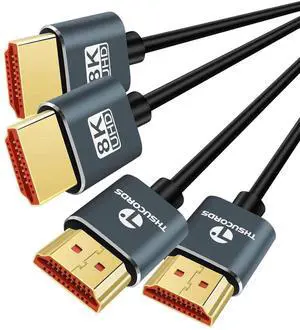 JAENFONG Ultra Thin 8K 4K HDMI Cables 3.3FT 2 Pack Slim & Flexible Soft High Speed HDMI 2.1 Cord Support 4K@120Hz 8K@60Hz 48Gbps for TV/HDTV/PS5/Blu-ray