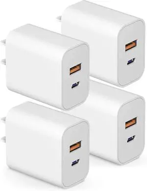 USB C Charger Block Charging Block Type C Charger 20W Wall Chargers 4 Pack for iPhone 16/16 Plus/16 Pro/16 Pro Max/iPhone 15/15 Pro/15 Pro Max/14/13/12 Pro///Android