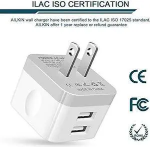 2Pack USB Wall Charger Plug 2.4A Dual Port USB Adapter Power Cube Fast Charging Station Box Base for iPhone 15 14 13 12 Pro Max SE 11 XR XS X/8 Phones USB Charge Block-White Brick