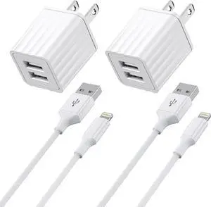 iPhone Charger [ MFi Certified] Fast iPhone Charger 2PACK 6FT Lightning Cable Cord Fast Charging Dual 2 Port Plug USB Wall Charger Compatible with iPhone 14 13 12 11 Pro Max XS XR X 8 Plus 7 iPad
