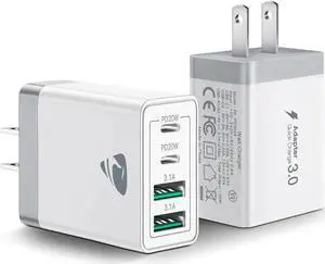 [2-Pack] USB C Wall Charger 40W Fast USB C Charger Block 4-Port PD Power Adapter + QC Wall Plug Multiport Type C Charging Block Cube Compatible with iPhone 16 15 14 13 12 11 Pro Max XR XS 8