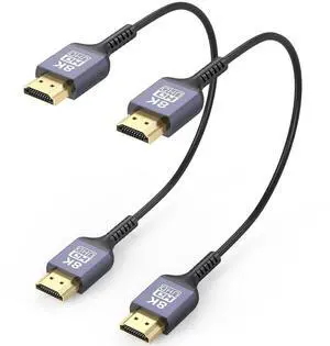 JAENFONG 8K Thin HDMI Cable 1FT 2-Pack 48Gbps Ultra Slim HDMI Cable Flexible Short HDMI Cord 1 Foot (8K@60Hz 4K@120Hz eARC HDR10+ HDCP 2.3) High Speed for HDMI Switch/Camera/Blu-ray/ TV/Monitor