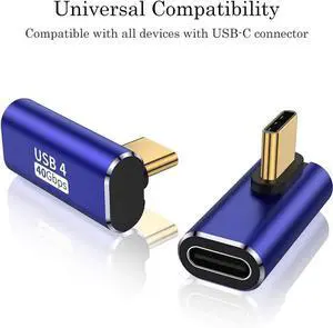 JAENFONG 90 Degree USB C Adapter (2 Pack) L Shape Left and Right USB Type C Connector for Meta Quest MacBook iMac iPad iPhone 16 15 Series and Other Type C or Thunderbolt 4/3 Devices - Blue