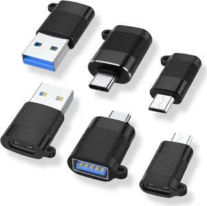JAENFONG USB C Adapter (6 Pack) Micro USB Male to USB C Female USB 3.0 Male to USB C Female USB Type-C Male to USB 3.0 Female Converter Connector (Black)