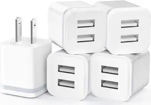 USB Wall Charger 5-Pack 2.1A/5V Dual Port USB Cube Power Adapter Charger Plug Charging Block Replacement for iPhone Xs/XR/X 8/7/6 Plus HTC LG Moto Android Phones