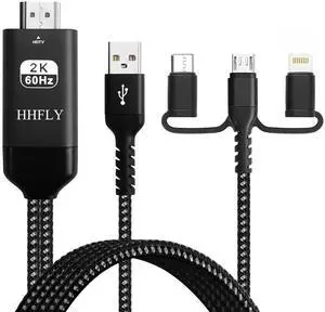 JAENFONG USB-C to HDMI-Compatible 3-in-1 Adapter for iPhone/Android 1080P Mirroring to TV/Monitor/Projector with Lightning/Micro USB Portable Digital AV Converter