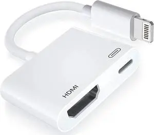 JAENFONG [ MFi Certified] Lightning to HDMI Adapter No Power Needed 1080P Video & Audio Sync Screen Converter with Lightning Charging Port iPhone to HDMI Adapter Compatible with iOS