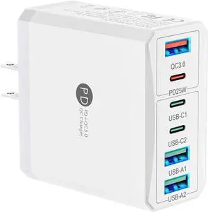 USB C Charger Block:100W 6-Port Fast Charging Blocks Wall Charger Type C Charging Brick USB Cube Power Adapter for iPhone 16/15/14/13/12/11 Pro Max Cell Phones - Lightweight & Travel-Friendly Design