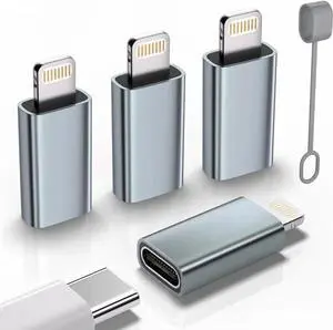 JAENFONG USB C Type C to Lightning Adapter 4 Pack 1.8-2.2A 15W Fast Charging Support Data Sync Lightning to USB Type C Cable Adapter for iPhone/iPad/for Airpods with Anti-Lost Loop Not for Audio/OTG