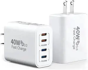40W USB C Charging Block 4 USB C Ports Type C Wall Plug Fast Charger Cube Power Adapter Box for iPhone 16 15 14 13 12 11 Galaxy Phones Watch Tablet Smartphones - 2Pack