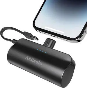 Portable Charger Power Bank For iPhone With Dual Infterface Real 5000mAh Mini Phone Charger Battery Pack Fast Charging Compatible with iPhone 15/14/14 Pro Max/14 Plus/13/12/11/X/8/7/6 More (Black)