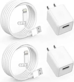 iPhone Charger Cube iPhone Charger Travel 2Pack 6FT Lightning Cable Cord Quick Fast Charging Cord USB Wall Chargers Travel Plug Adapter for iPhone14/13/12/11/10/X/8 Plus/XR/XS Max/7/SE/iPad Airpods