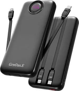 JAENFONG Power Bank 10000mAh 22.5W Max Portable Charger Built in Cables4 Outputs 2 Inputs External Phone Powerbank 5V/3A Fast Charging Travel Charger for iPhone Android iPad (Pearl Black)