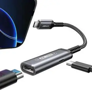 JAENFONG USB C to HDMI with PD Charger Adapter 2-in-1 Type C to HDMI 4K@30Hz/100W Charging Compatible with iPhone 16 Pro/Pro Max/16/16 Plus/15 Pro Max S24/S23 MacBook Steam Deck ROG Ally