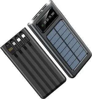JAENFONG Power-Bank-Solar-Charger - 20000mAh Portable Charger Solar Power Bank Camping External Backup Battery Pack Fast Solar Panel Charger with Dual Flashlight and 4 USB Cables (Black)