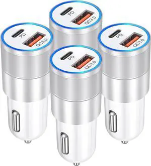 USB C Car Charger 4 Pack 2-Port 36W Fast Charging PD3.0&QC3.0 Fast Car Chargers Type C Cigarette Lighter Power Adapter Compatible for iPhone 16 15 14 13 12 Pro Max Galaxy S25 S24 A35