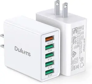 50W USB Wall Charger Block 2Pack 5-Port Charger Fast Charging Block QC 3.0 Multiport Box Brick Cube USB A Wall Plug for iPhone 16/15/14 Pro Max Plus iPad Galaxy LG Moto Android Phones AirPorts